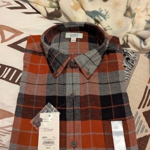 Kohl's Men's Orange and Gray Plaid Button-Down Shirt